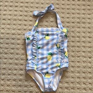 Kids Blue and Yellow Lemon Print Swimsuit